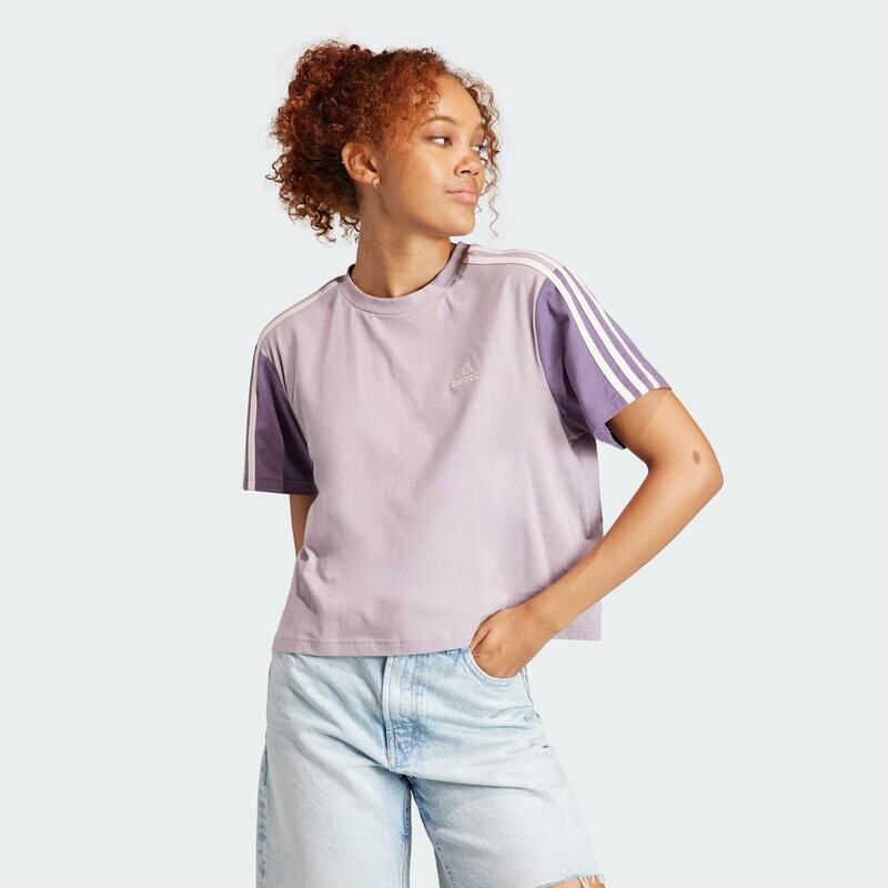 

Укороченная футболка из одного джерси с 3 полосками Essentials ADIDAS, цвет purpura