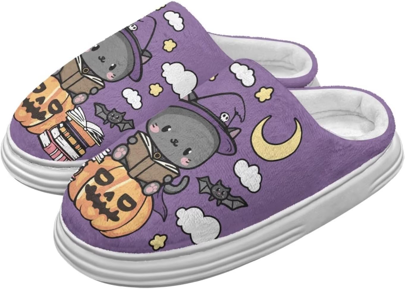 

Тапочки для женщин и мужчин, зимние шлепанцы, мягкие плюшевые пушистые домашние тапочки для улицы и дома Hechitok, Cute Cat Pumpkin