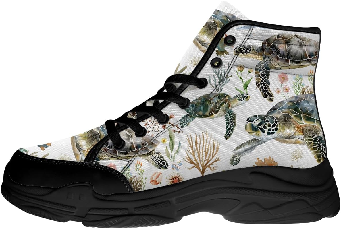 

Кроссовки Quorax Turtle для женщин и мужчин, высокие, на шнуровке, текстильные, забавный подарок для нее и для него, белый