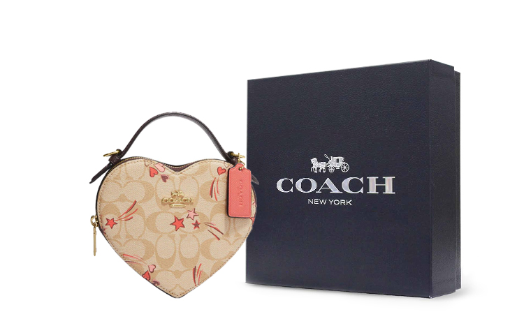 

COACH Холщовая сумка с кожаным сердцем в форме сердца коробка сумка через плечо маленький размер женская хаки