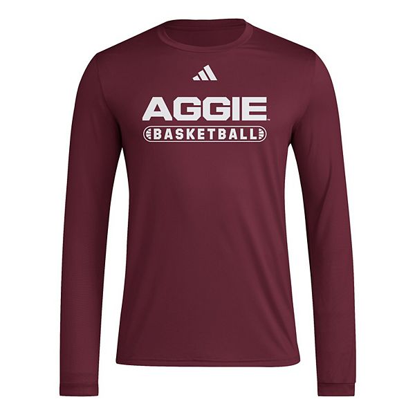 Мужская бордовая футболка Texas A&M Aggies с длинным рукавом для разминки Adidas — фото 3