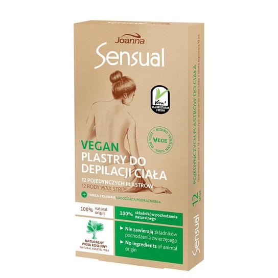 

Полоски для депиляции тела Vegan - Натуральный растительный воск, 12 шт. Joanna, Sensual