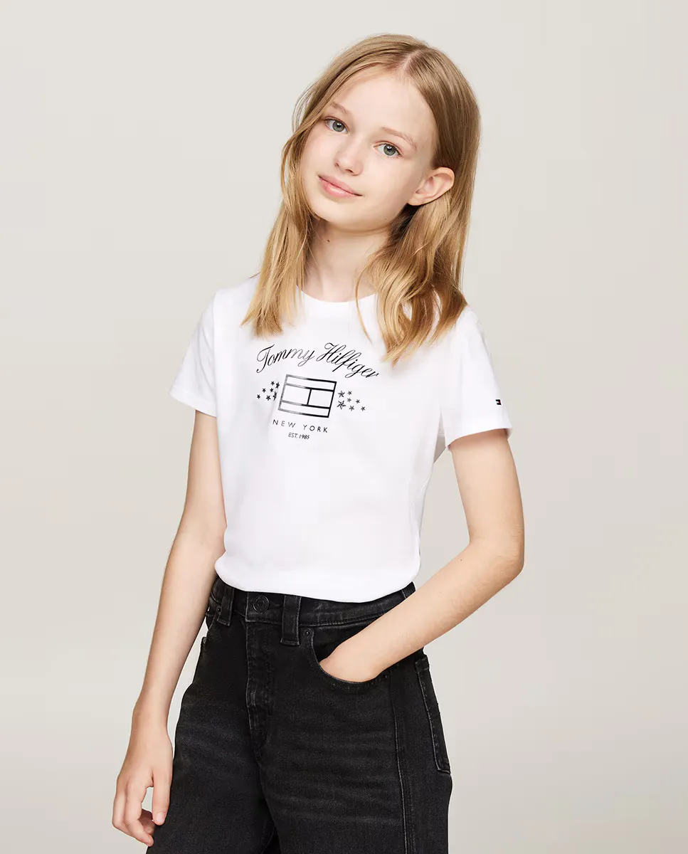

Футболка для девочки с короткими рукавами и круглым вырезом Tommy Hilfiger, белый