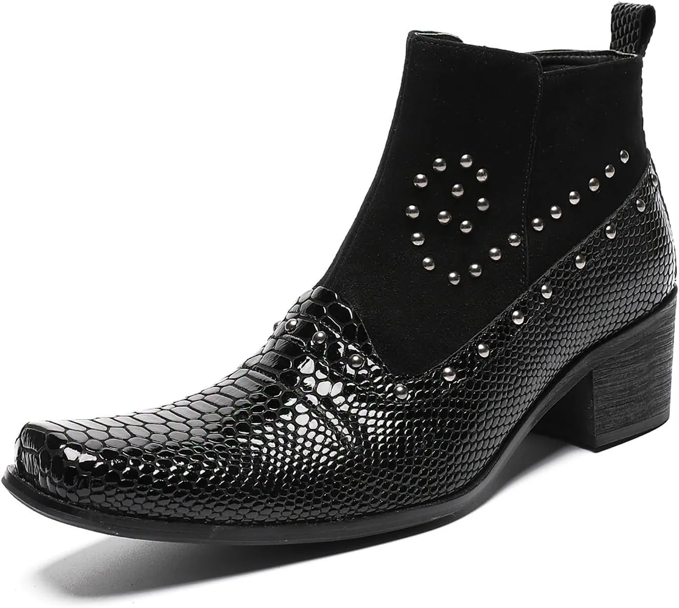 Santimon Mens Boots, платье для вечеринки, повседневные кожаные бусины, молния, ботинки Chelase, свадьба, выпускной, западная мода, ковбойские ботинки для мужчин и мальчиков, черный — фото 3