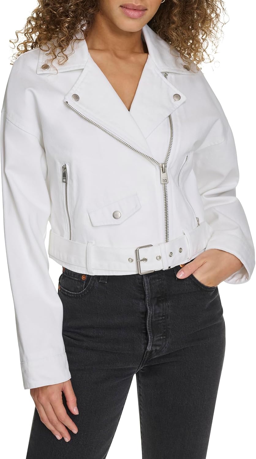 

Levi's Женская укороченная джинсовая куртка в стиле мотокросса, White Wash Denim