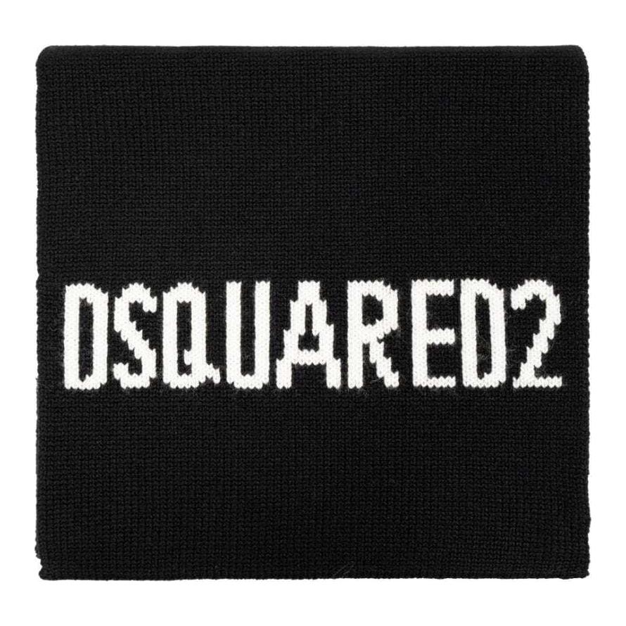 

DSQUARED 2 Шерстяной шарф с логотипом интарсия, Black