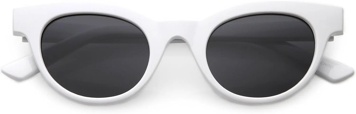 

zeroUV - Женские солнцезащитные очки в оправе из рога с круглыми линзами нейтрального цвета, модель «кошачий глаз», диаметр линз 47 мм, Shiny White / Smoke