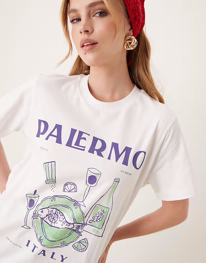 

Футболка ASOS DESIGN прямого кроя с принтом «Палермо» белого цвета