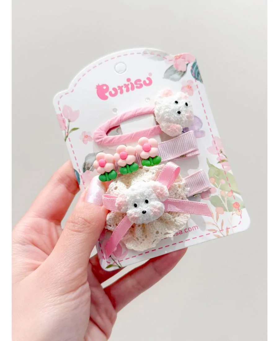Набор из 3 заколок для волос - Puppy Blossom Pals Puttisu, rosy puppy hug - розовый — фото 4