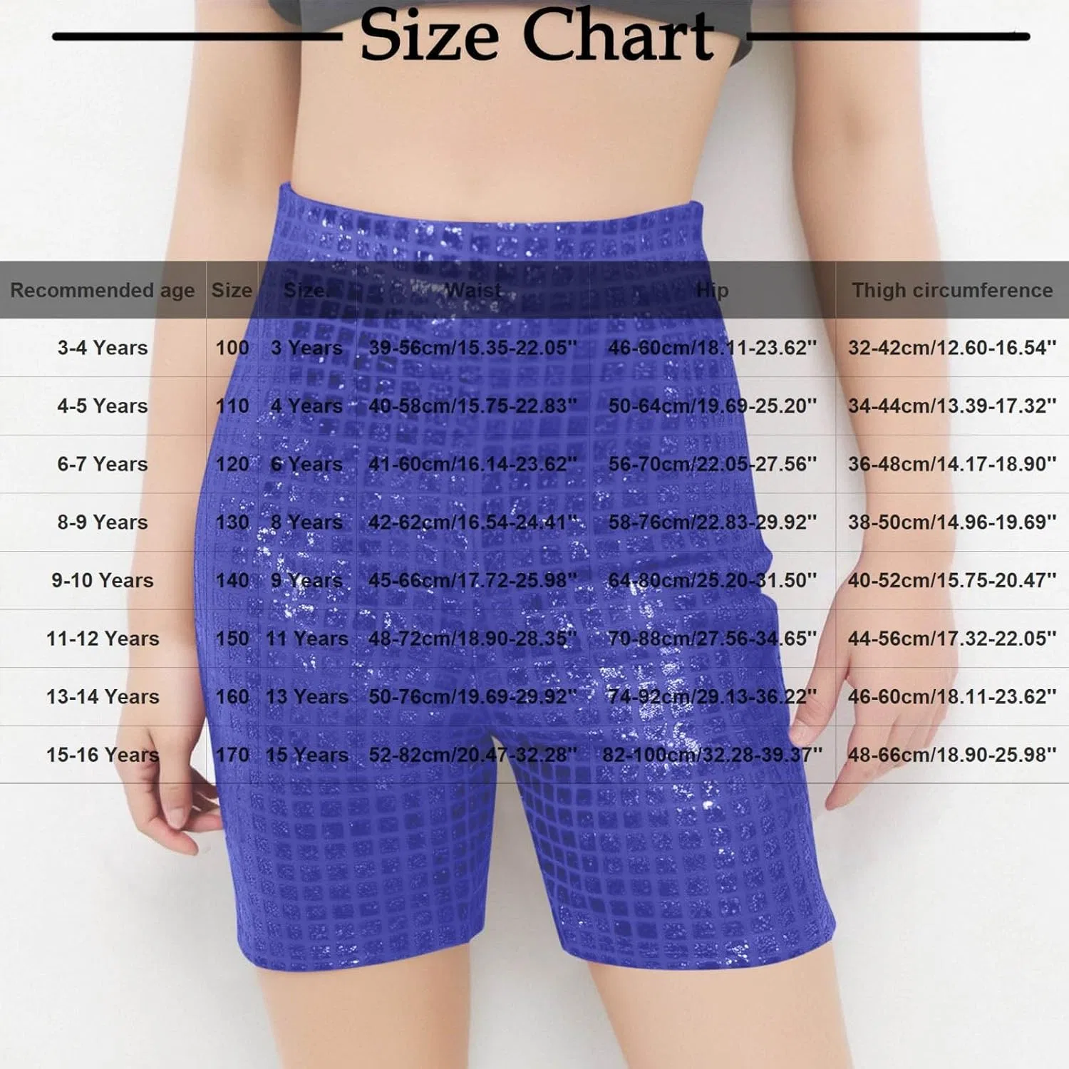Zzalalana Girls Metallic Shiny Shorts High Waisted Sparkly Sequin Party Performance Uniform Shorts for Kids 3-16 Years, синий — фото 2