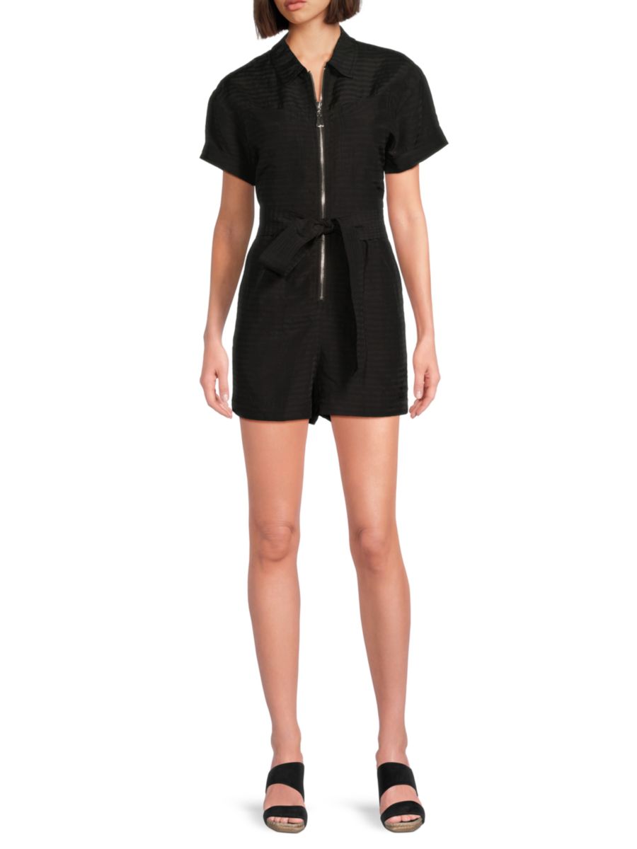 

Комбинезон с короткими рукавами, поясом и молнией спереди Tanya Taylor, черный