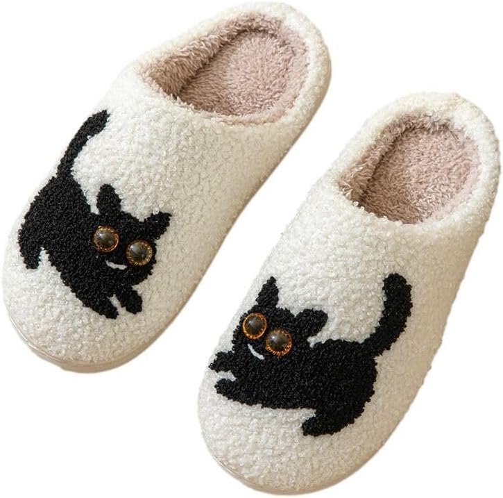 

Женские домашние тапочки JUTONGCHANG с животными, пушистые милые котики, хлопковые плюшевые тапочки для спальни, тапочки для дома, осенние тапочки для женщин, черный