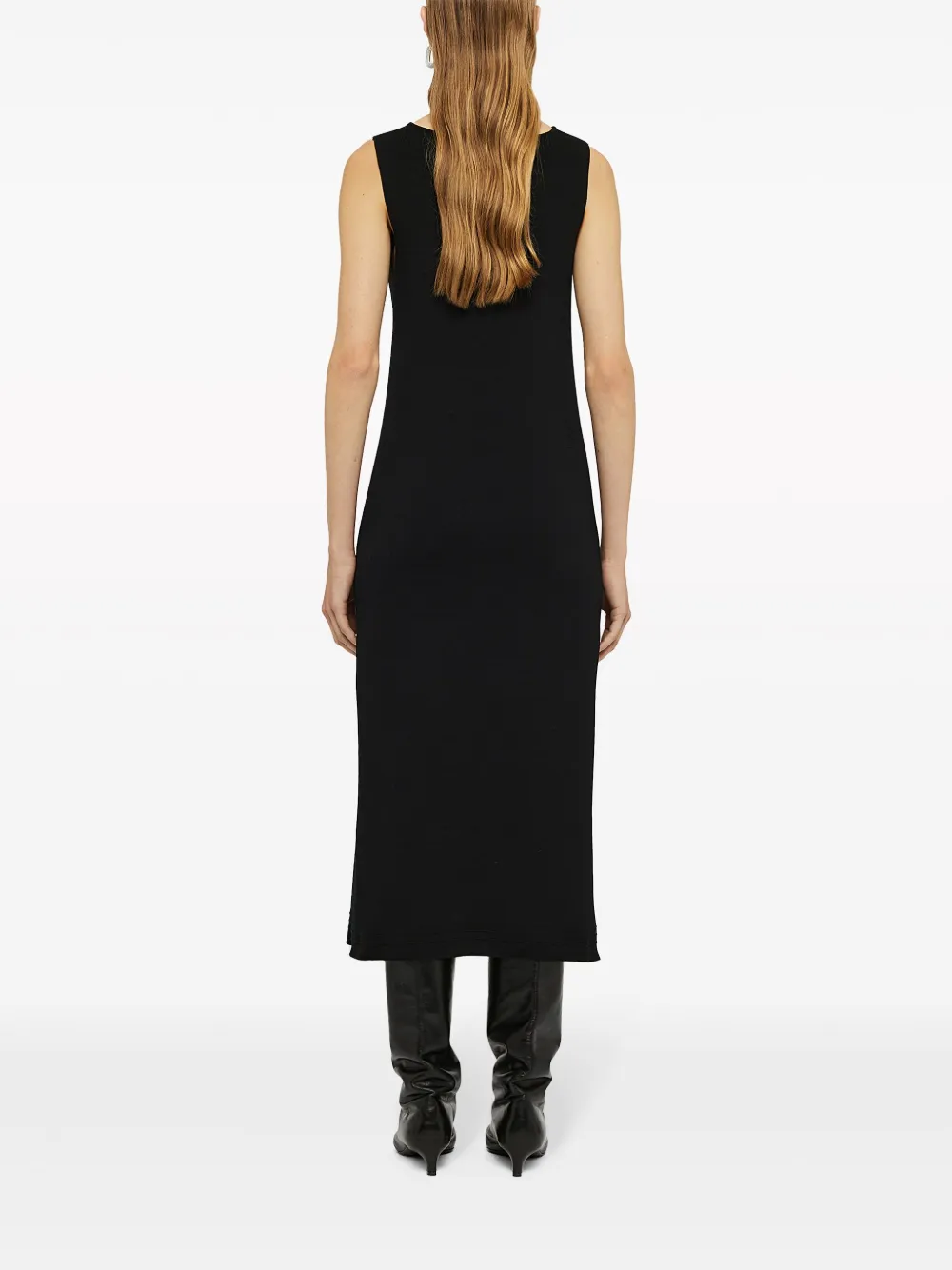 Трикотажное платье миди с V-образным вырезом JIL SANDER, черный — фото 3