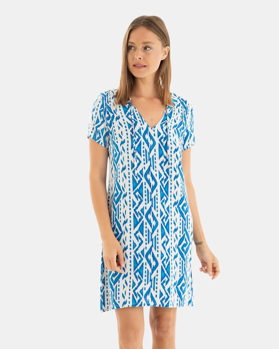 

Короткое пляжное платье с принтом и короткими рукавами Massana, синий