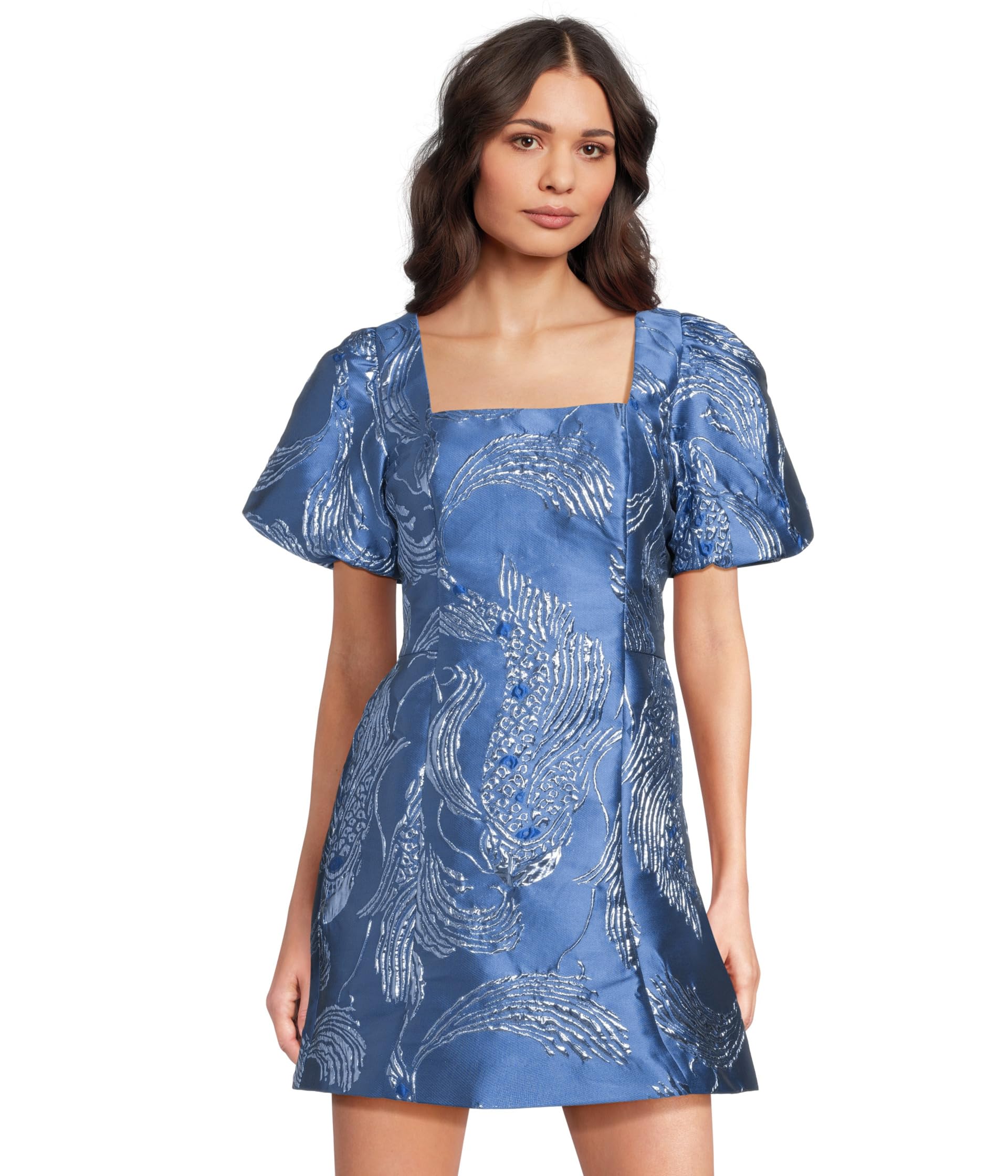

Комбинезон Lilly Pulitzer Booker Skirted Romper, цвет Low Tide Navy Dancing Koi Metallic Jacquard