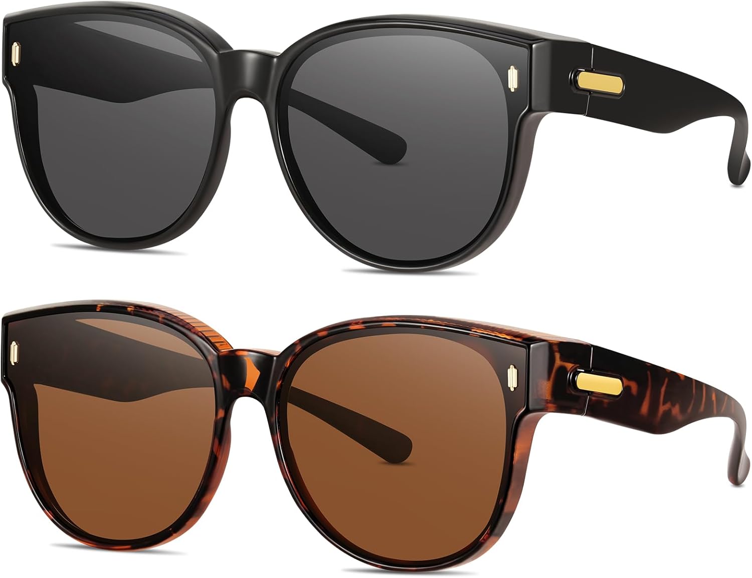 

Поляризованные солнцезащитные очки для женщин, надеваемые поверх обычных очков. Стильные круглые очки с большой защитой от УФ-излучения (типа «кошачий глаз») для выхода в свет и вождения RSQQAV, （black/Black+leopard Pattern/Tea）