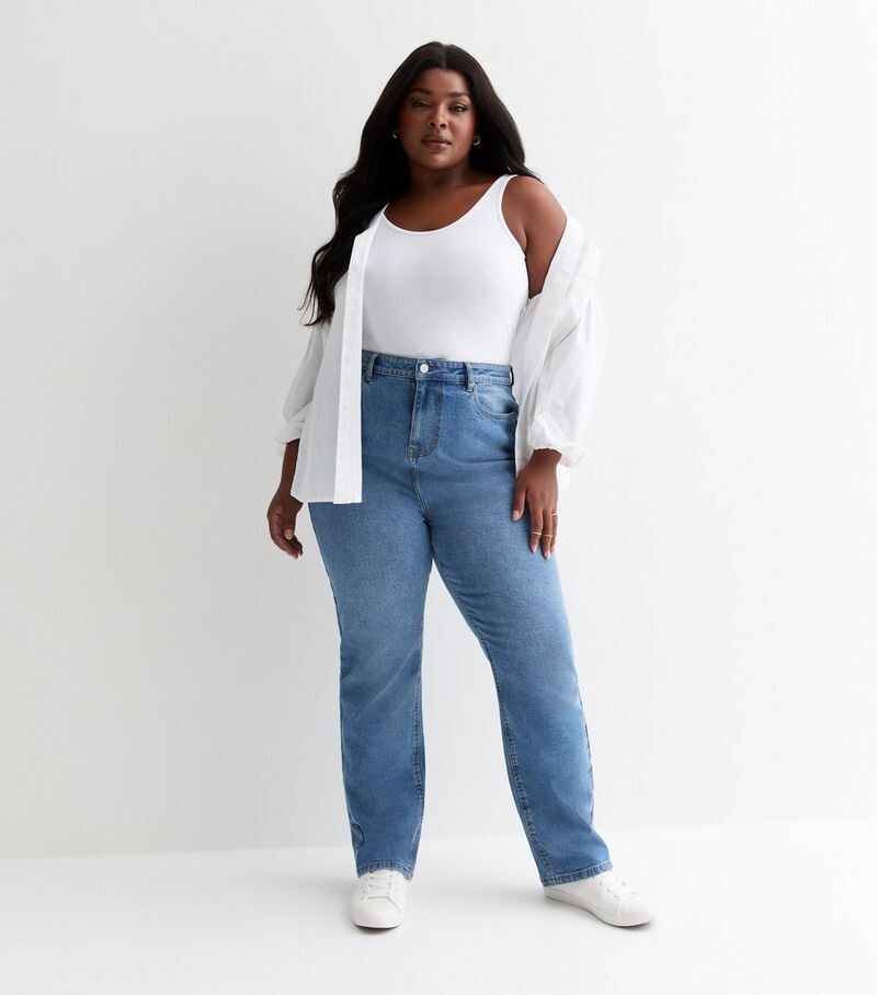 

Синие прямые джинсы Curves с высокой талией New Look, синий