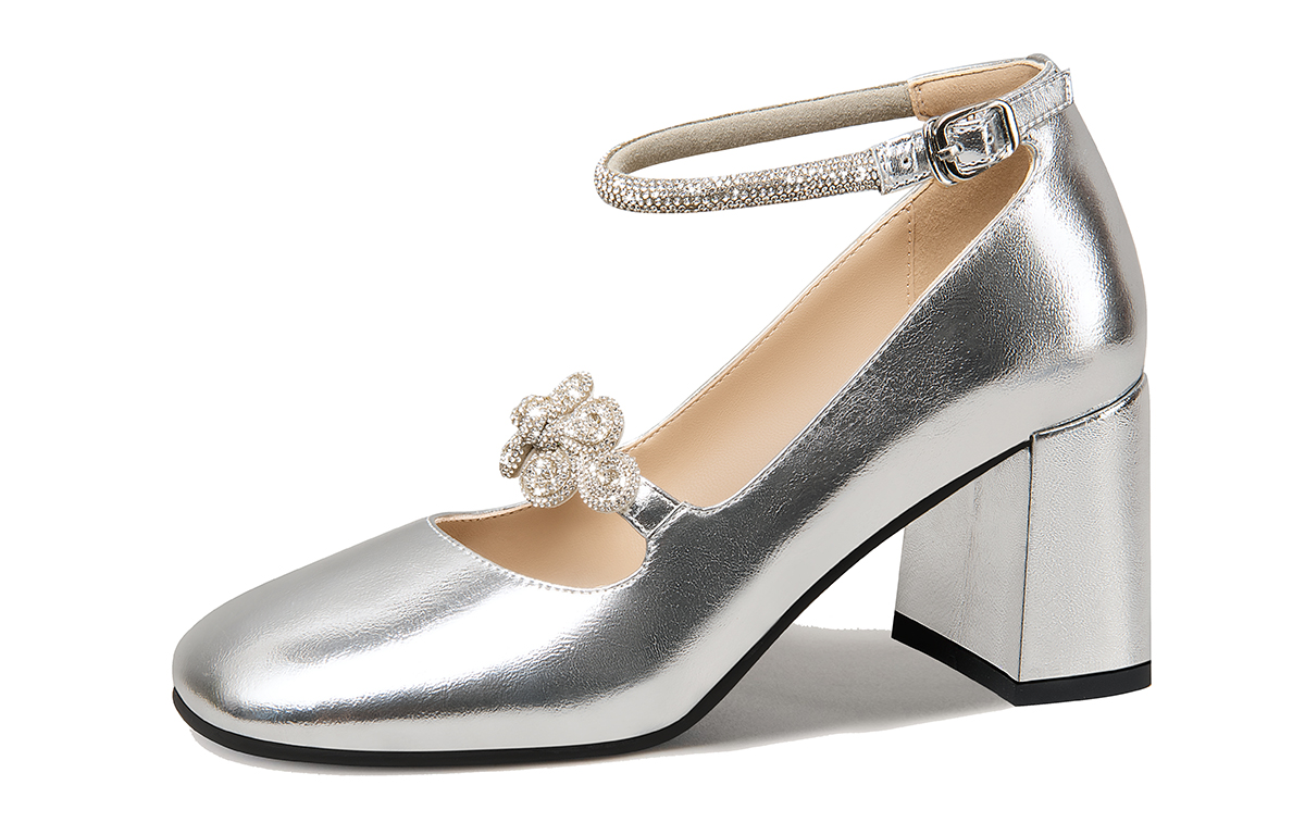 

Туфли Мэри Джейн женские серебряный Lily Wei, цвет Silver【Heel height 7cm】