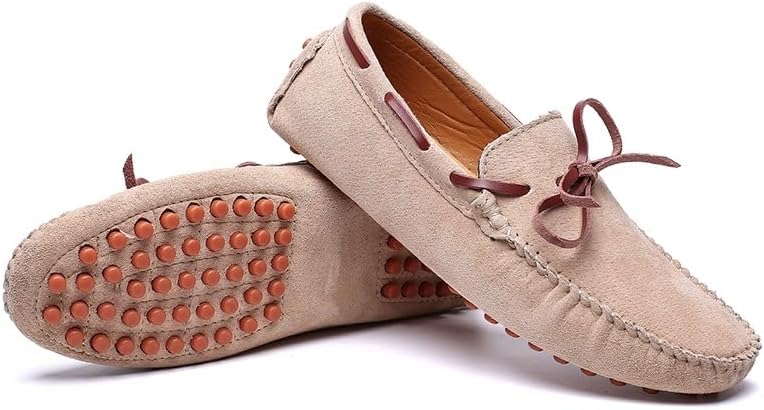 Мужские лоферы JIADELI, замшевый верх, мокасины, ботинки типа 'boat shoes', с декоративной строчкой, гибкая плоская подошва, удобные для ходьбы, без шнурков, бежевый — фото 4