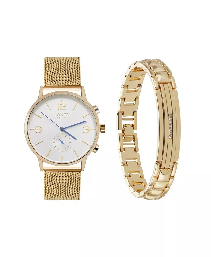 

Мужские аналоговые часы с золотистым металлическим браслетом, 42 мм, комплект с браслетом Jones New York