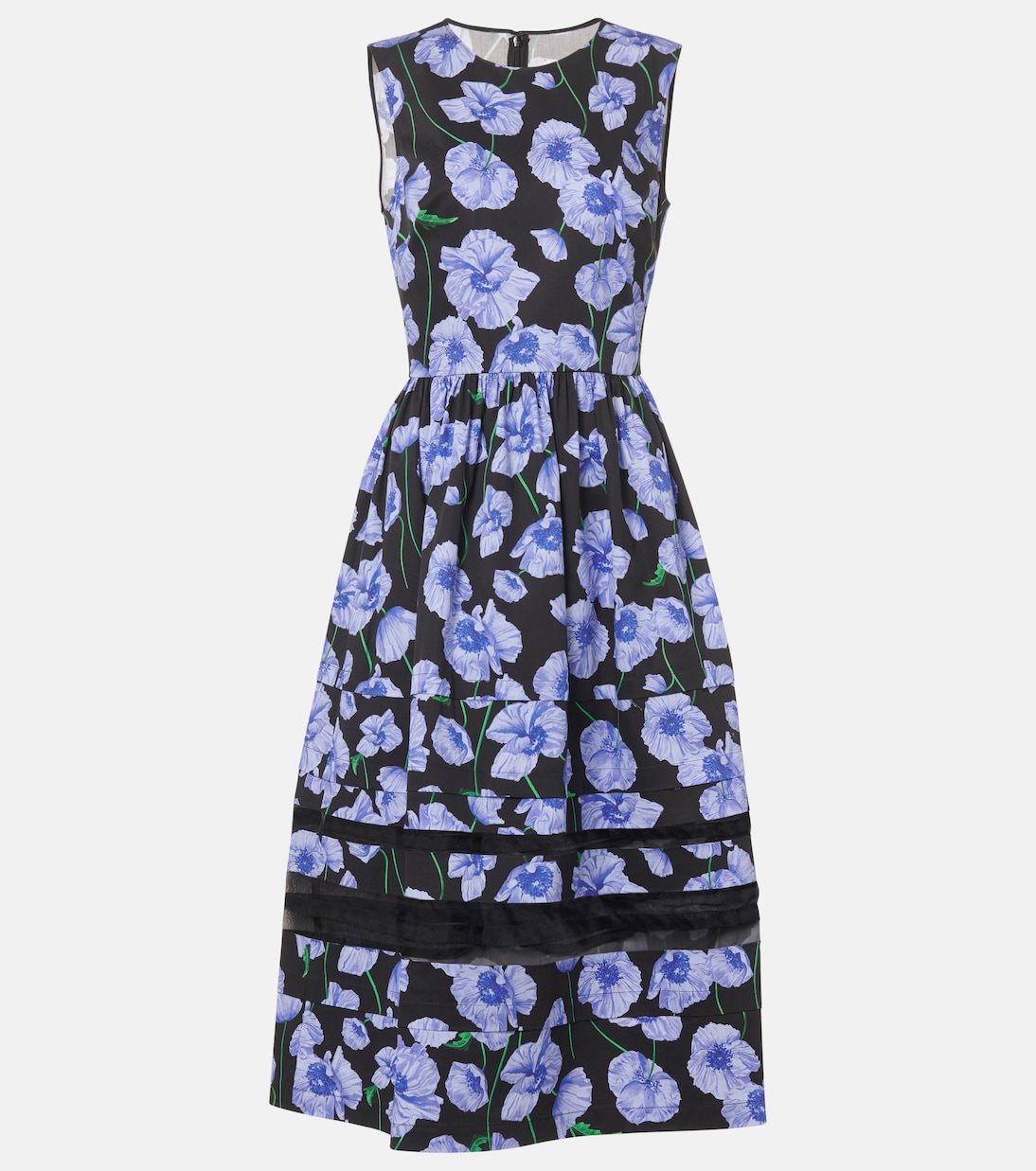 

Платье миди из смесового хлопка с цветочным принтом и поясом Carolina Herrera, Black Multi