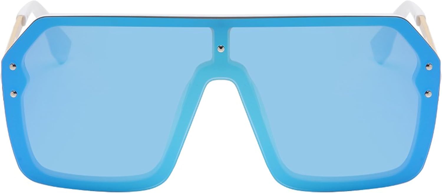 

Классические ретро-солнцезащитные очки OWL большого размера для женщин и мужчин | Линзы UV400 | Модные и стильные цельные очки с плоским зеркальным верхом | Без оправы, Blue