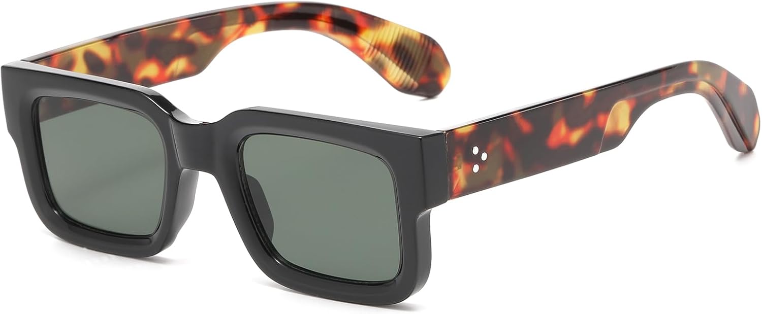 

Солнцезащитные очки LJCZKA в квадратной толстой оправе для женщин и мужчин, ретро, ​​массивные прямоугольные солнцезащитные очки, модные, с защитой от УФ-излучения UV400, Leopardblackgreen