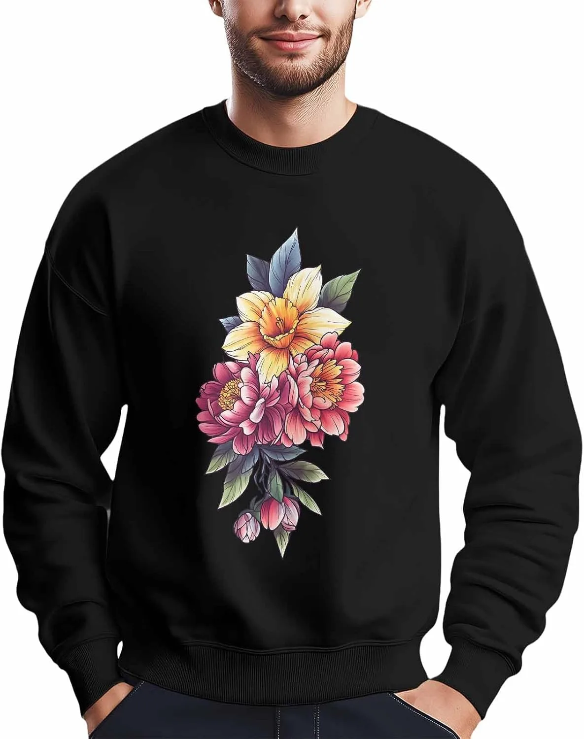 

Мужской свитшот с цветочным принтом пион, лонгслив Winvebermior