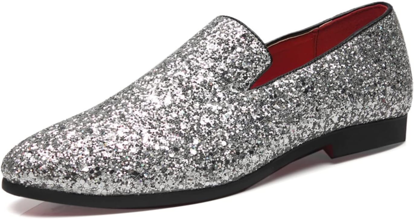 

Мужские кожаные лоферы Vannida в британском стиле с заостренным носком, украшенные пайетками, металлическая роскошная текстура, слипоны с блестками, повседневные модные туфли, серебро