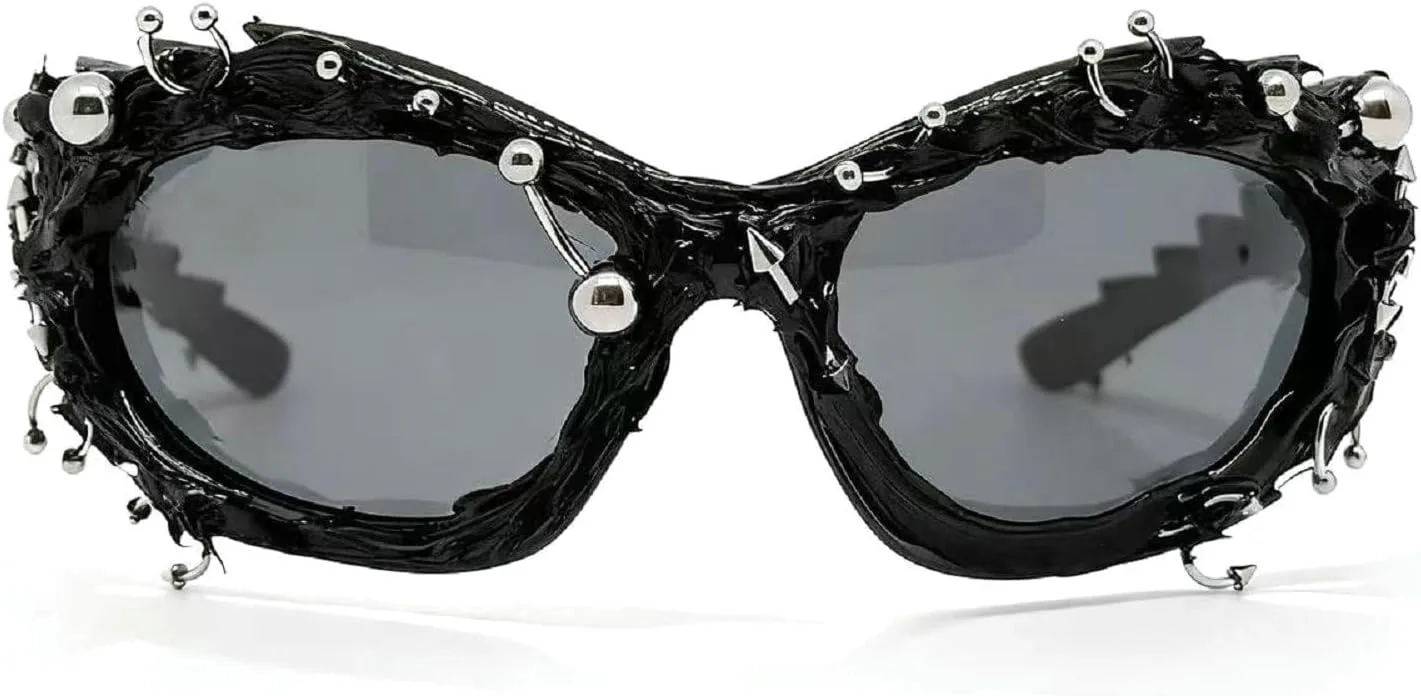 

Крупные солнцезащитные очки «кошачий глаз» с заклепками для женщин, модные винтажные солнцезащитные очки с защитой от УФ-излучения, женские очки на Хэллоуин mincl, C1