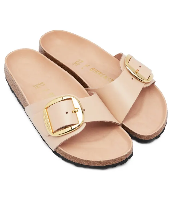 Тапочки кожаные Madrid bb Narrow fit Birkenstock, бежевый — фото 3