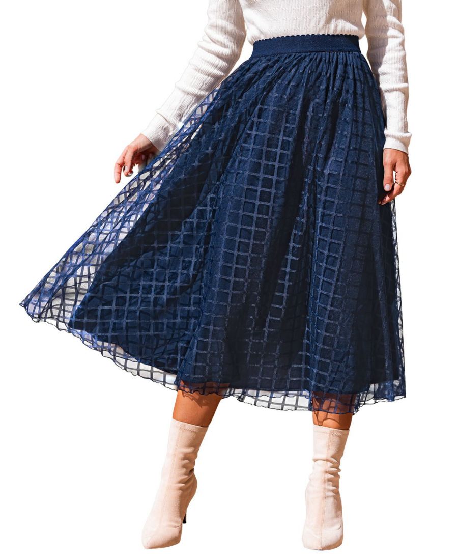 

Женская юбка-миди А-силуэта с высокой талией и сетчатой вставкой Cupshe, Dark blue