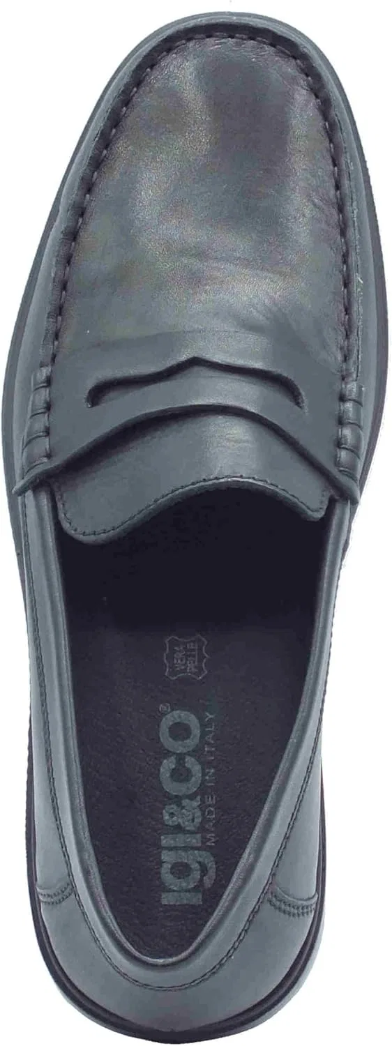 IGI&CO 7612000 Мужские классические кожаные мокасины Alfa из телячьей кожи черного цвета — фото 3