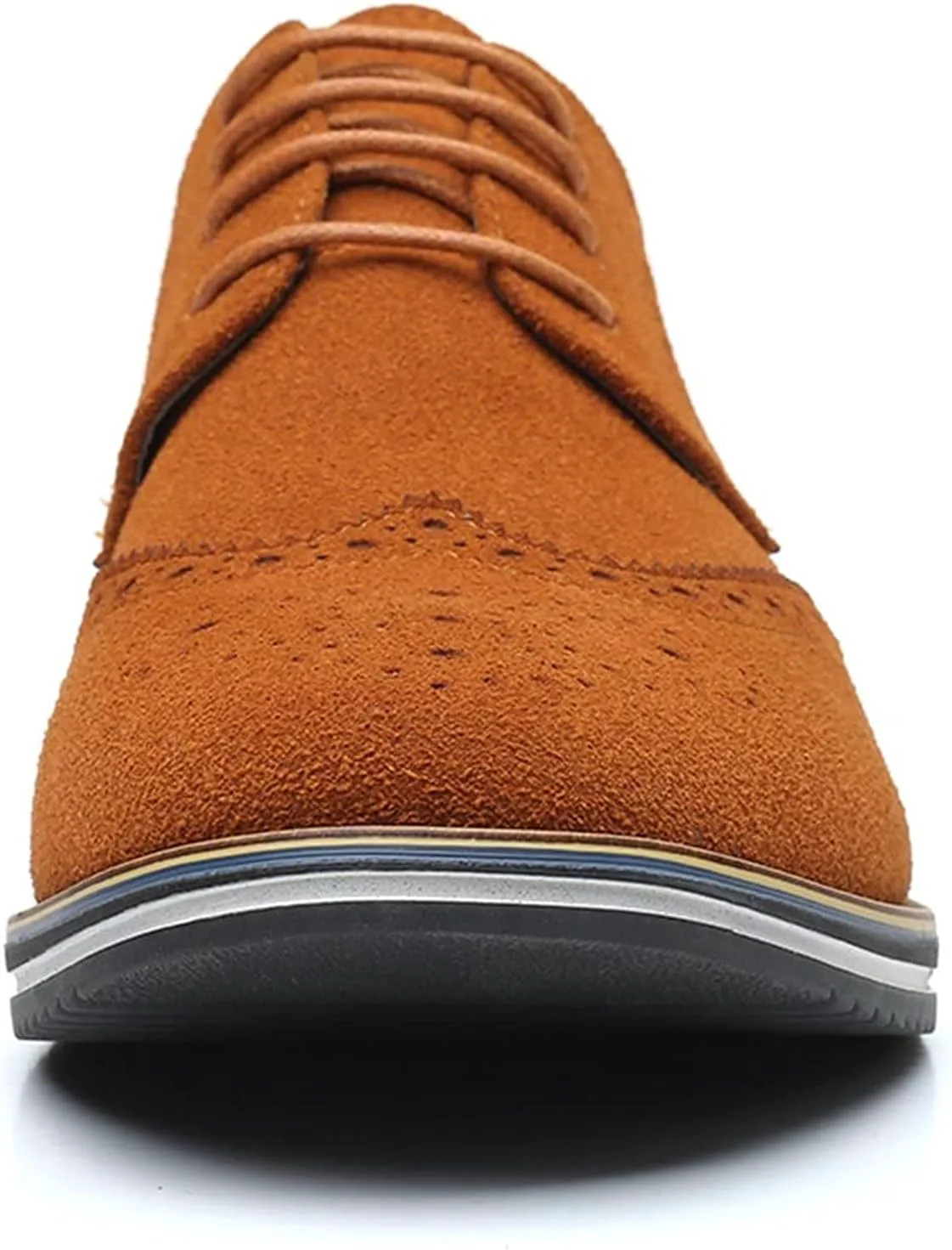 

Мужские замшевые оксфорды с брогированием на шнуровке, классические ретро туфли на плоской подошве, деловые и повседневные удобные ботинки EFTCAL, коричневый