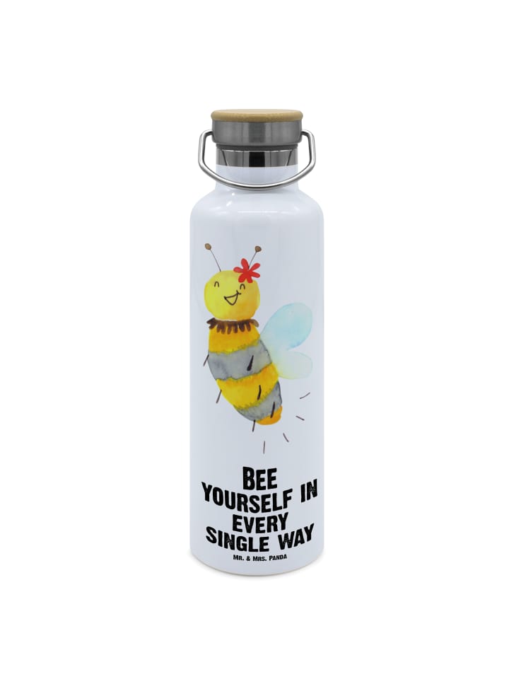 

Mr. & Mrs. Panda Металлическая бутылка для напитков с изображением пчелы и цветка и надписью белого цвета