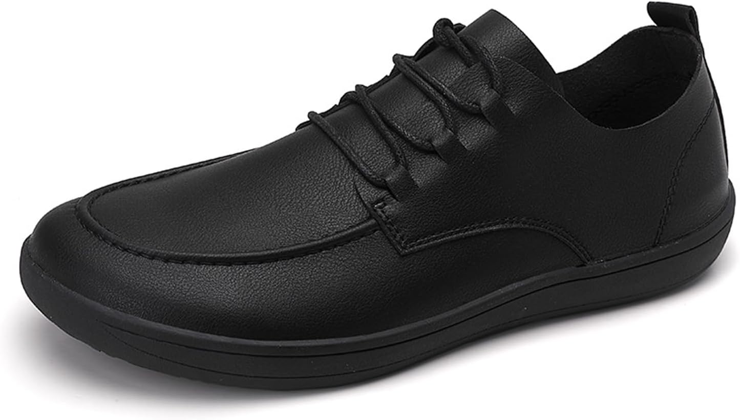 

Мужские кожаные оксфорды с широким носком, плоской подошвой, удобной круглой формой носка, мягкой подошвой, противоскользящие, на шнуровке, для работы, бизнеса, шопинга и повседневной носки Nelsbrex, черный