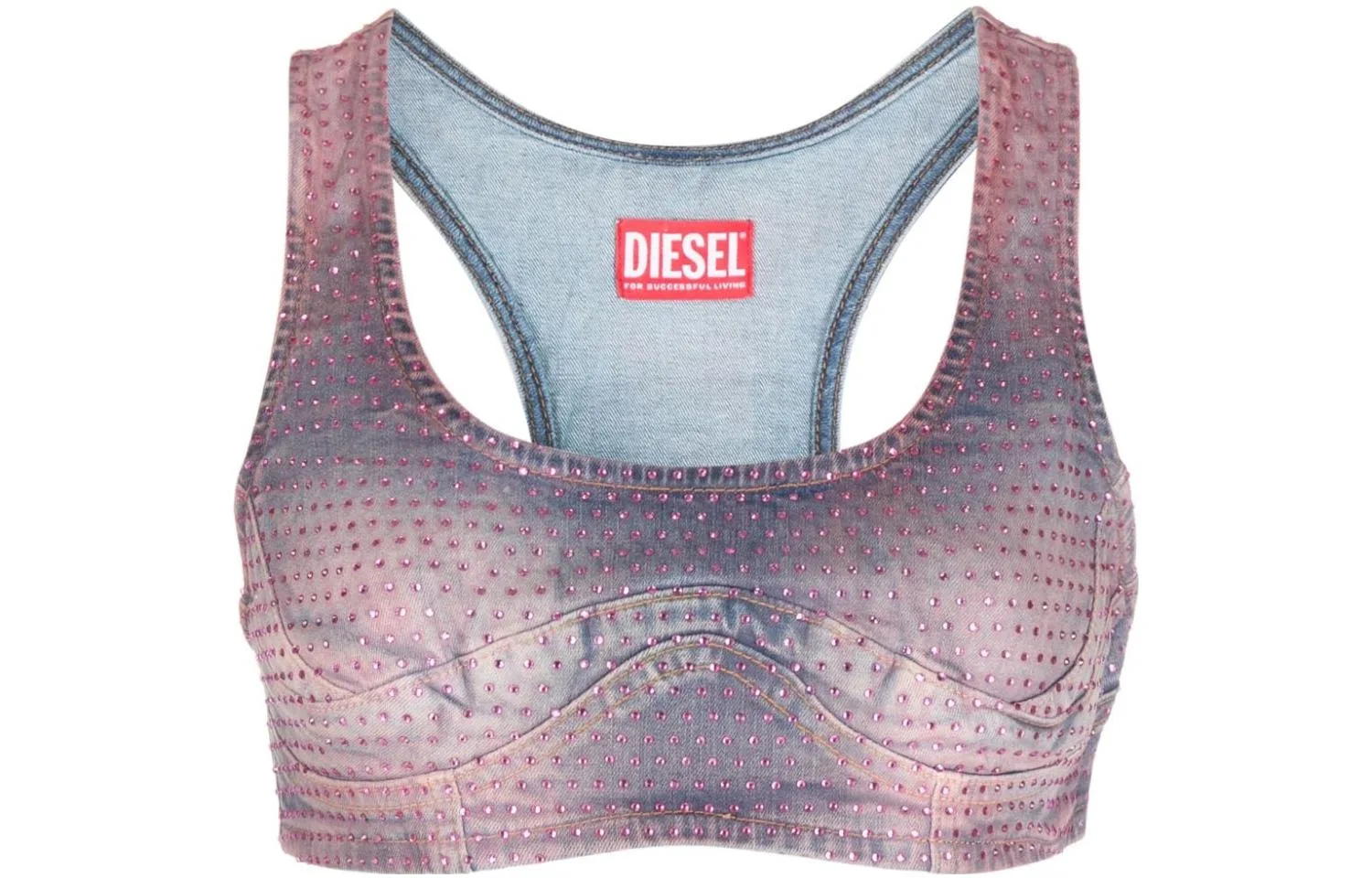 Джинсовый топ-кроп с олимпийским вырезом DIESEL, фиолетовый — фото 3