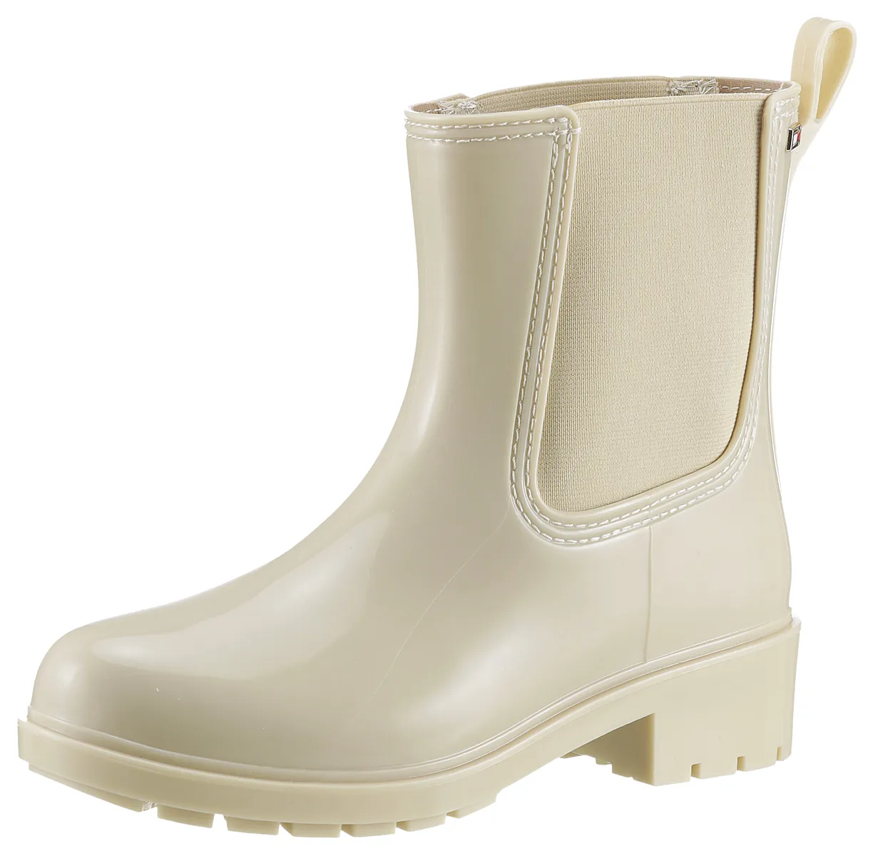 Tommy Hilfiger Ботинки челси "FLAG RAINBOOT", резиновые сапоги, блочный каблук, слипоны с петлей для затягивания, бежевый