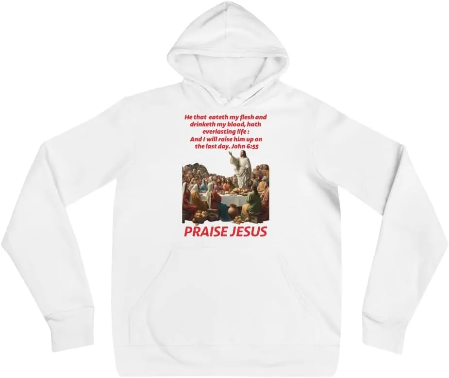 Толстовка с капюшоном Unisex PRAISE JESUS John 6:55 Generic, белый