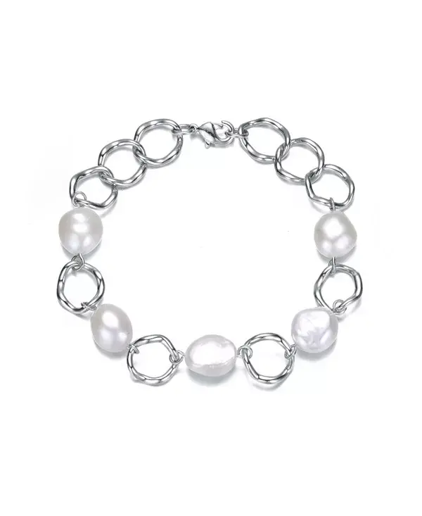 

Браслет-Цепочка из стерлингового серебра с настоящим пресноводным жемчугом Genevive, silver