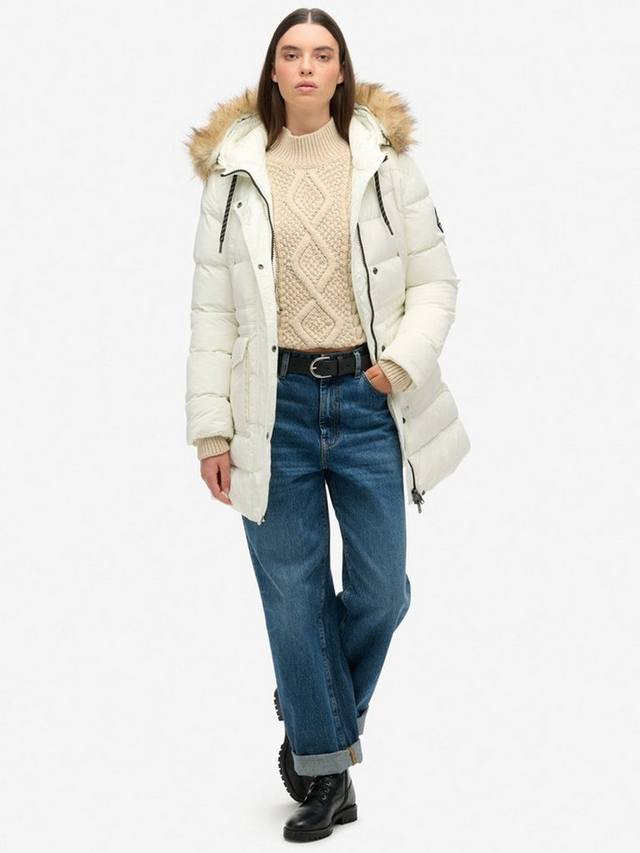 Пуховик из искусственного меха everest mid Superdry, белый — фото 4
