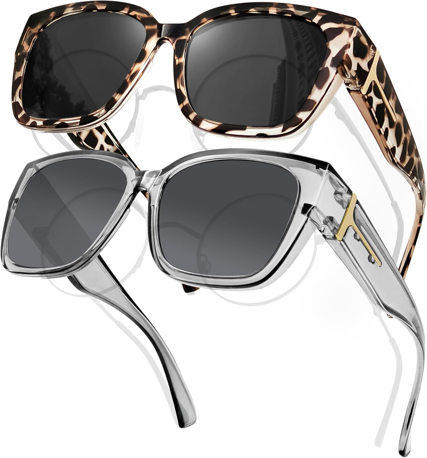 

Женские поляризованные солнцезащитные очки, квадратной формы, с облегающим креплением, с защитой от УФ-излучения, в комплекте 2 штуки MAIVARDAY, 【l】gray Leopard/Gray + Claer Grey/Gray