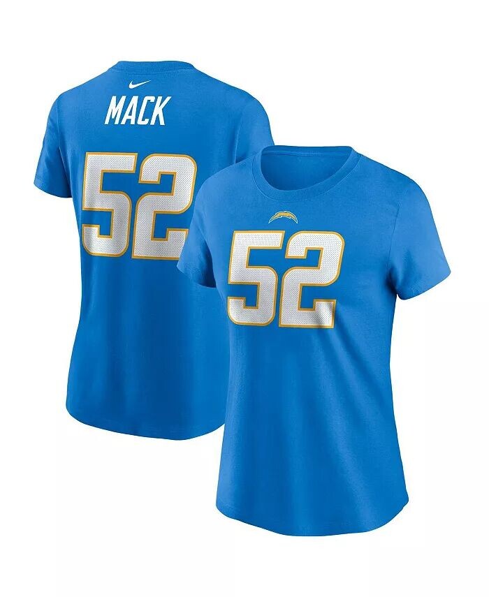 

Женская футболка Khalil Mack Powder Blue Los Angeles Chargers с именем и номером игрока Nike