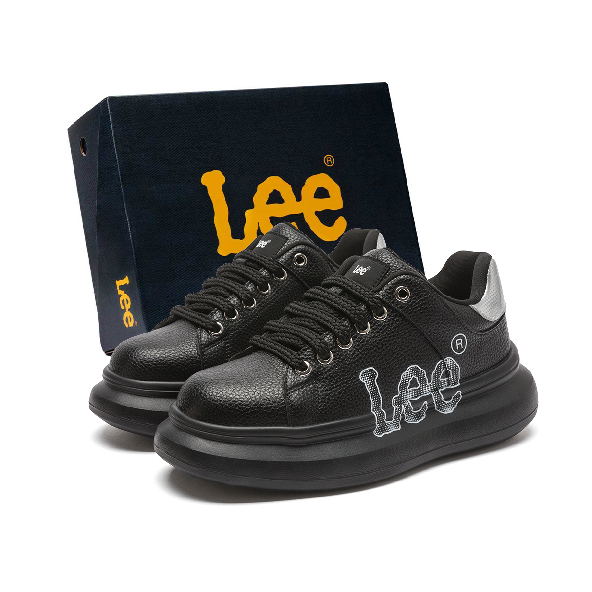 

Кроссовки для скейтбординга мужские низкие на увеличенной подошве из спилка коровьей кожи, устойчивые к истиранию Lee, черный