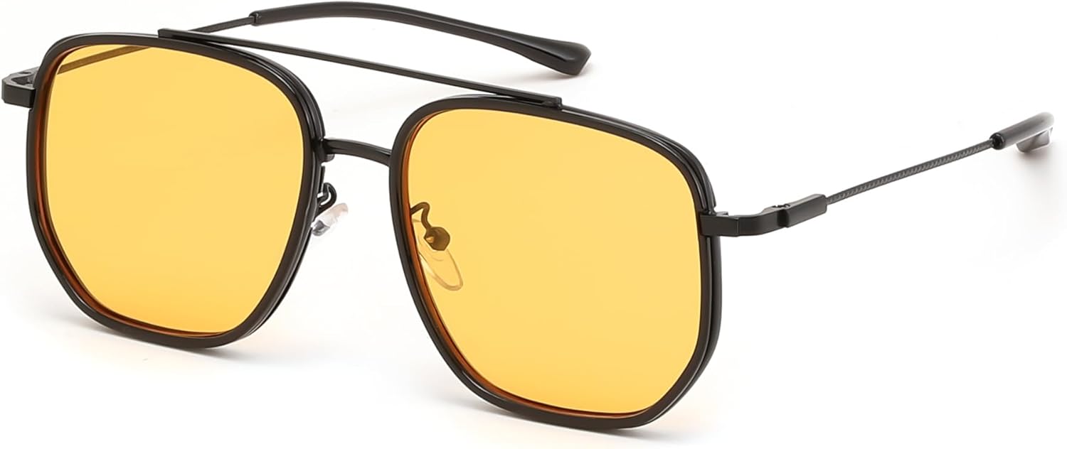 

Солнцезащитные очки FEISEDY Retro Aviator для женщин и мужчин, винтажные, классические, в квадратной металлической оправе, модные солнцезащитные очки B0371, Black Frame Yellow Lens