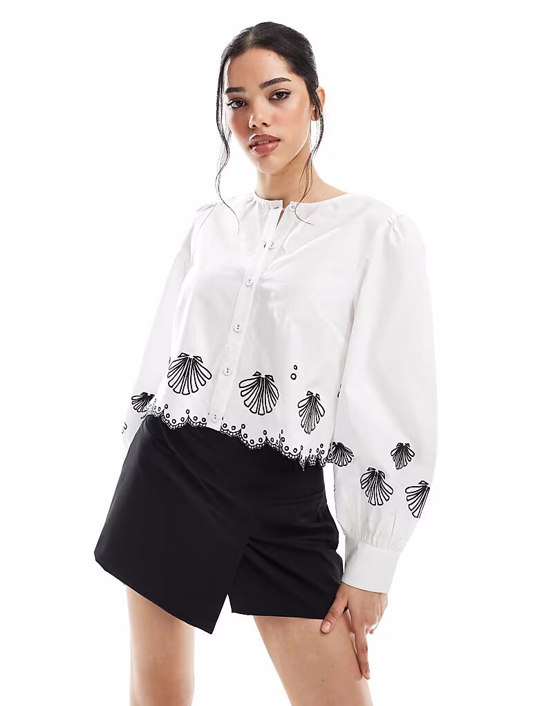 

Блузка French Connection Cambria из хлопка с вышивкой белого цвета