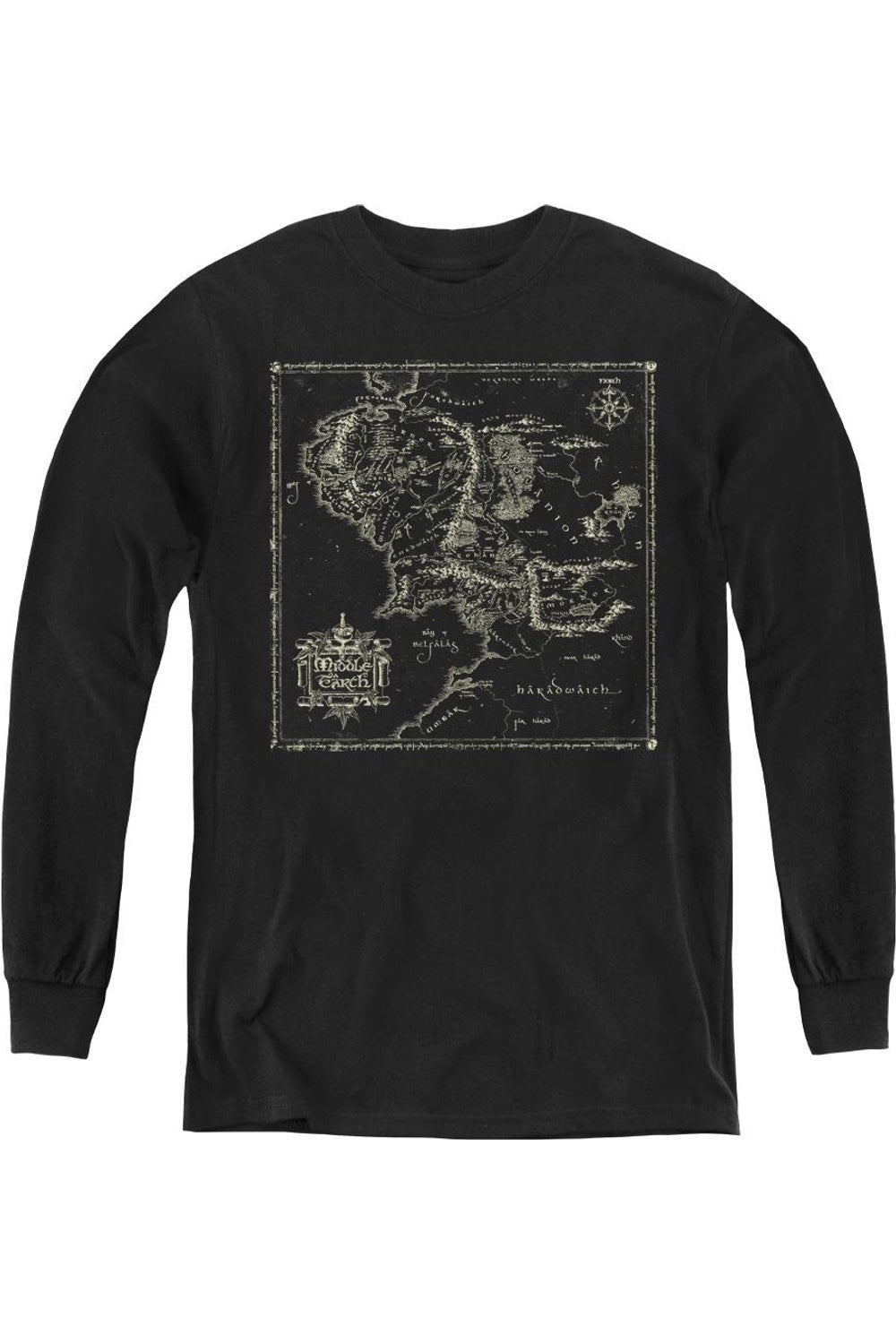 

Футболка с длинным рукавом "Карта Средиземья" для подростков Gildan, черный