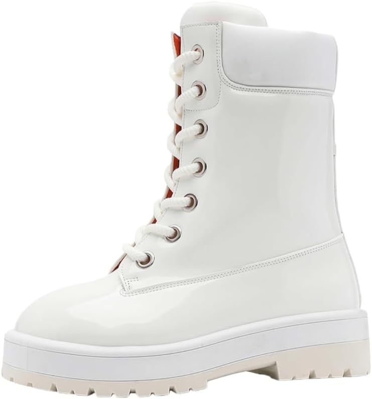 

Зимние высокие сапоги с толстой подошвой - прочные, противоскользящие, модные и комфортные, яркого цвета, высокие, теплые Fmshi, белый