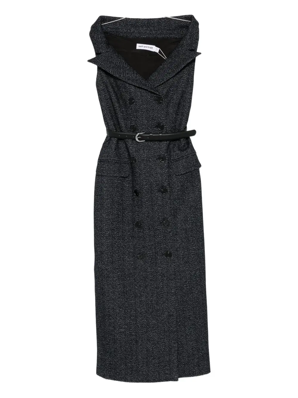 

Двубортное миди-платье с поясом Self-Portrait, синий