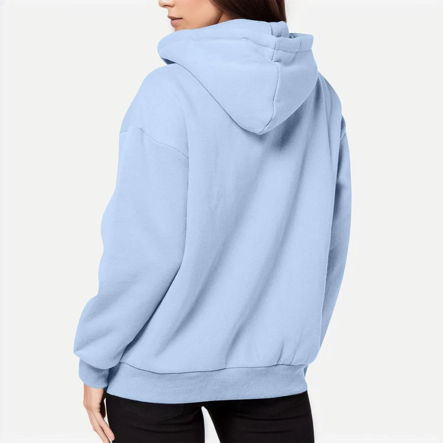 Женская флисовая куртка с капюшоном на молнии, оверсайз, 04-light Blue — фото 4